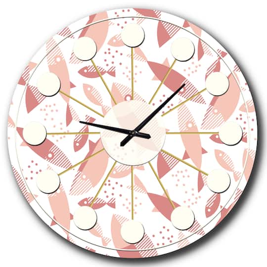 Designart 'Pink Fishes Pattern Mid-Century Modern Wall Clock